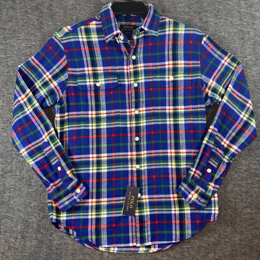 Polo Ralph Lauren Mens Blue Tartan Plaid Flannel Classic Fit Workshirt Sz S NEW